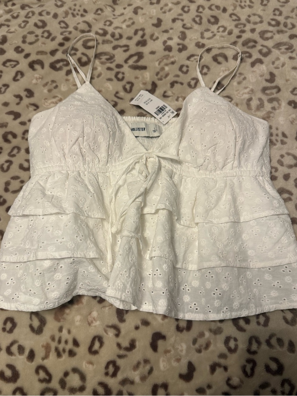 Hollister White Eyelet Ruffle Camisole with Front Tie
